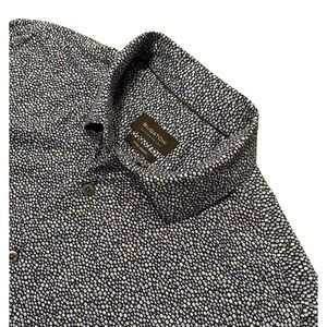 Bugatchi Shirt Mens Medium Blue Ooohcotton Tech 8 Way Stretch Geometric All Over